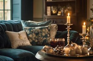 living-room-interior-with-christmas-tree-holiday-decorations-and-fireplace-photo